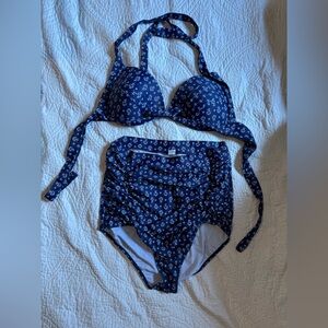 Navy Blue Floral Bikini Set - read description for fit details